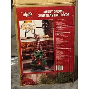 Gnome Christmas Tree Holiday Figurine Multicolor Chabging LightiIn/Outdoor Timer